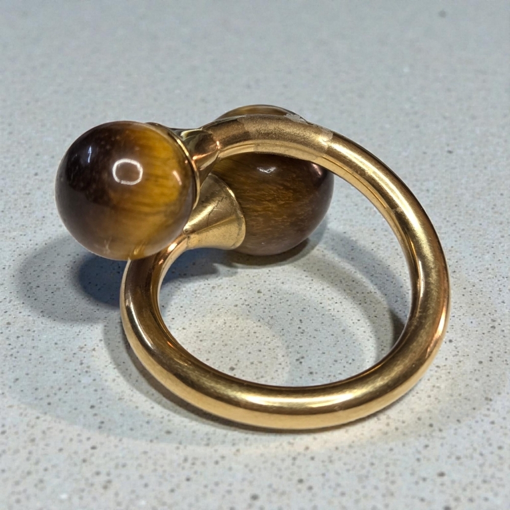 18k Gold Plated Chunky Genuine Tigers Eye Stone Bypass Ring - Picture 4 of 6
